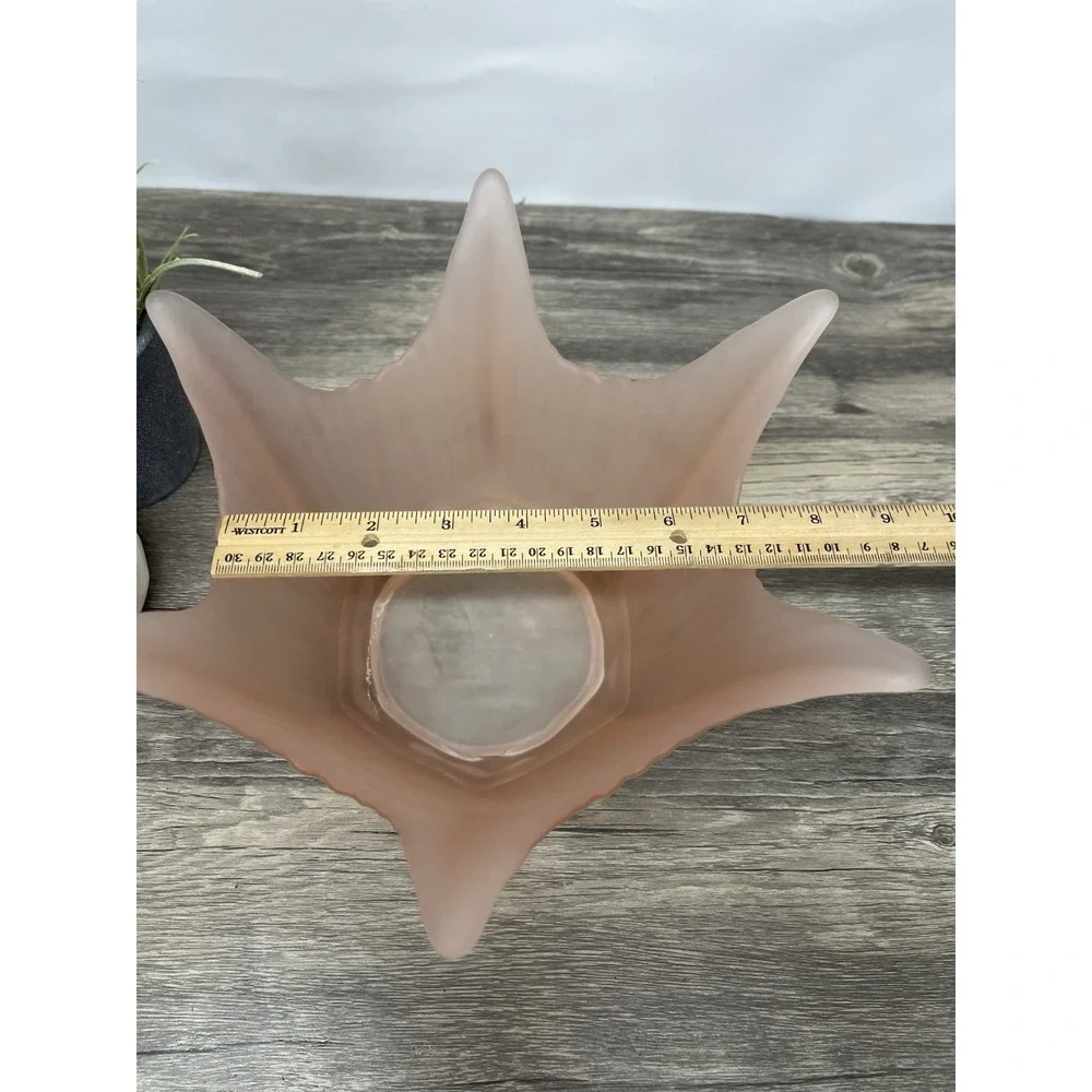 Vintage Viking Satin Pink Lotus Bowl Frosted‎ Glass Ruffled Petal Mid-Century